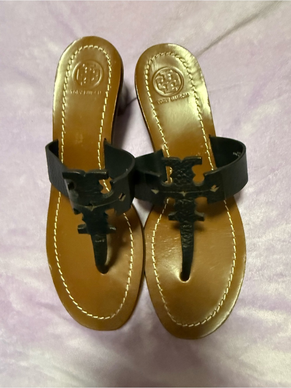 Tory Burch Miller Black Leather Block Heel Sandals Size 7 Like New